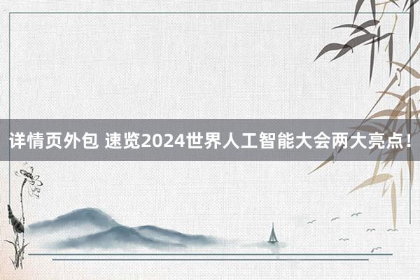 详情页外包 速览2024世界人工智能大会两大亮点！